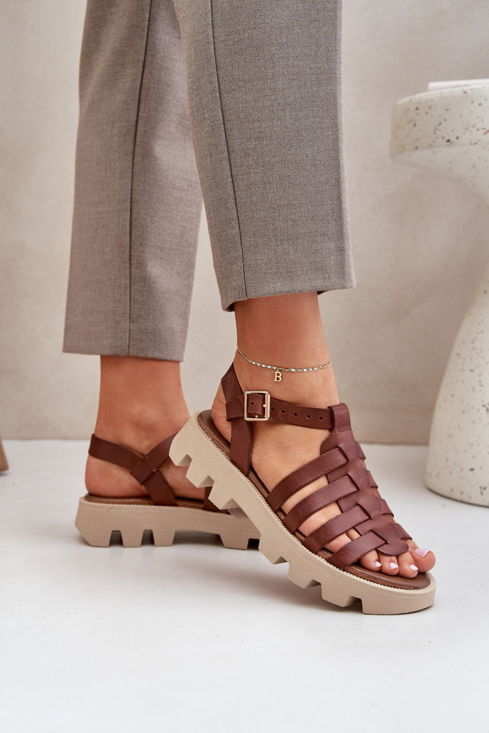 Step In Style Zazoo Brown Leather Platform Sandals with Buckle - view 3