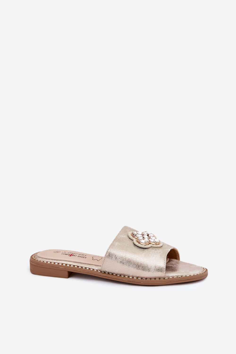 Step In Style Gold Faux Leather Flat Flip Flops - view 2
