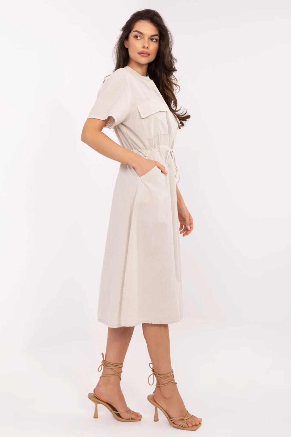 Italy Moda Beige Midi Flared Dress - view 2