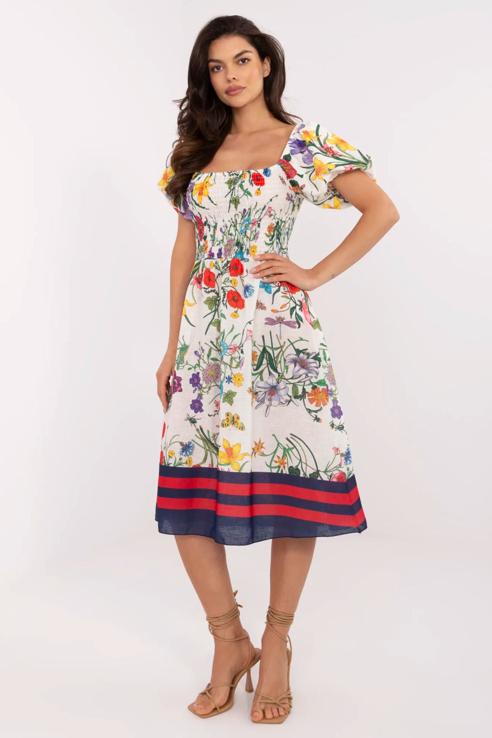 Italy Moda Ecru Midi Linen Dress
