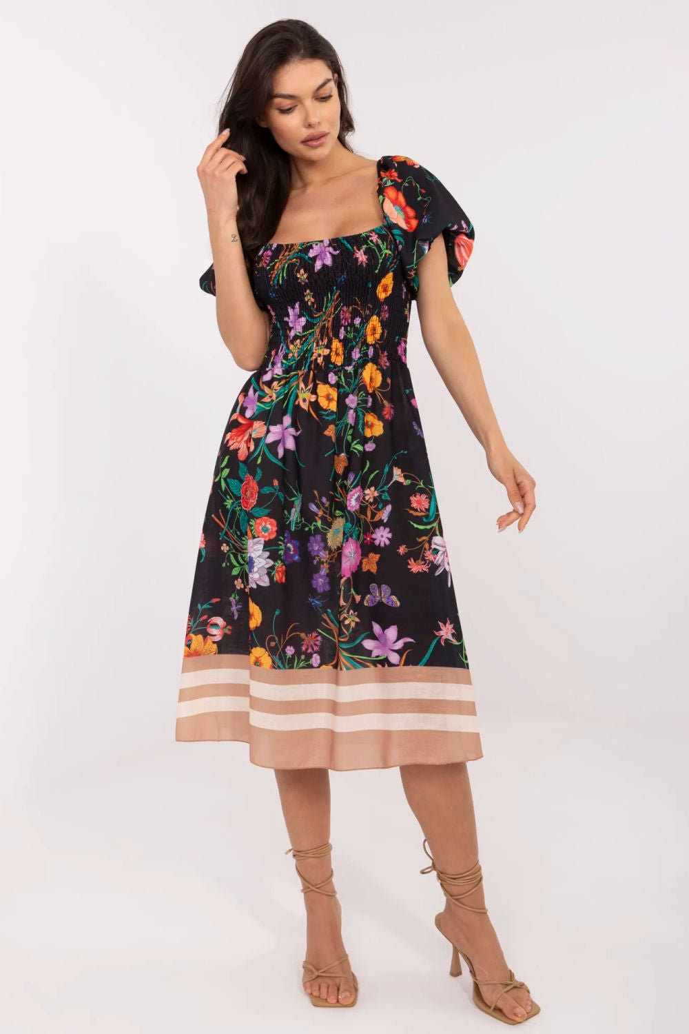Italy Moda Black Midi Linen Dress