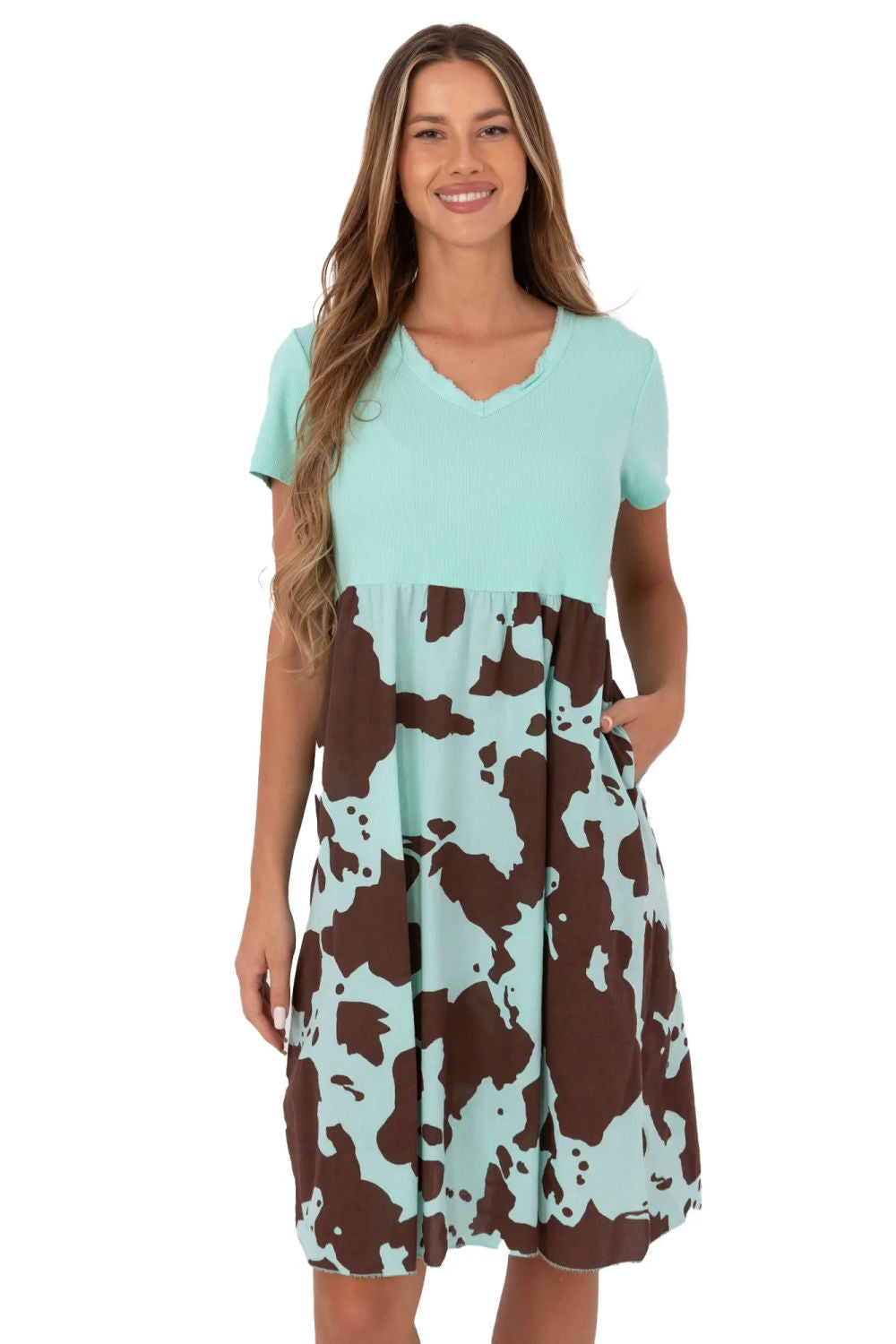 Italy Moda Mint Flared Short Sleeve Dress