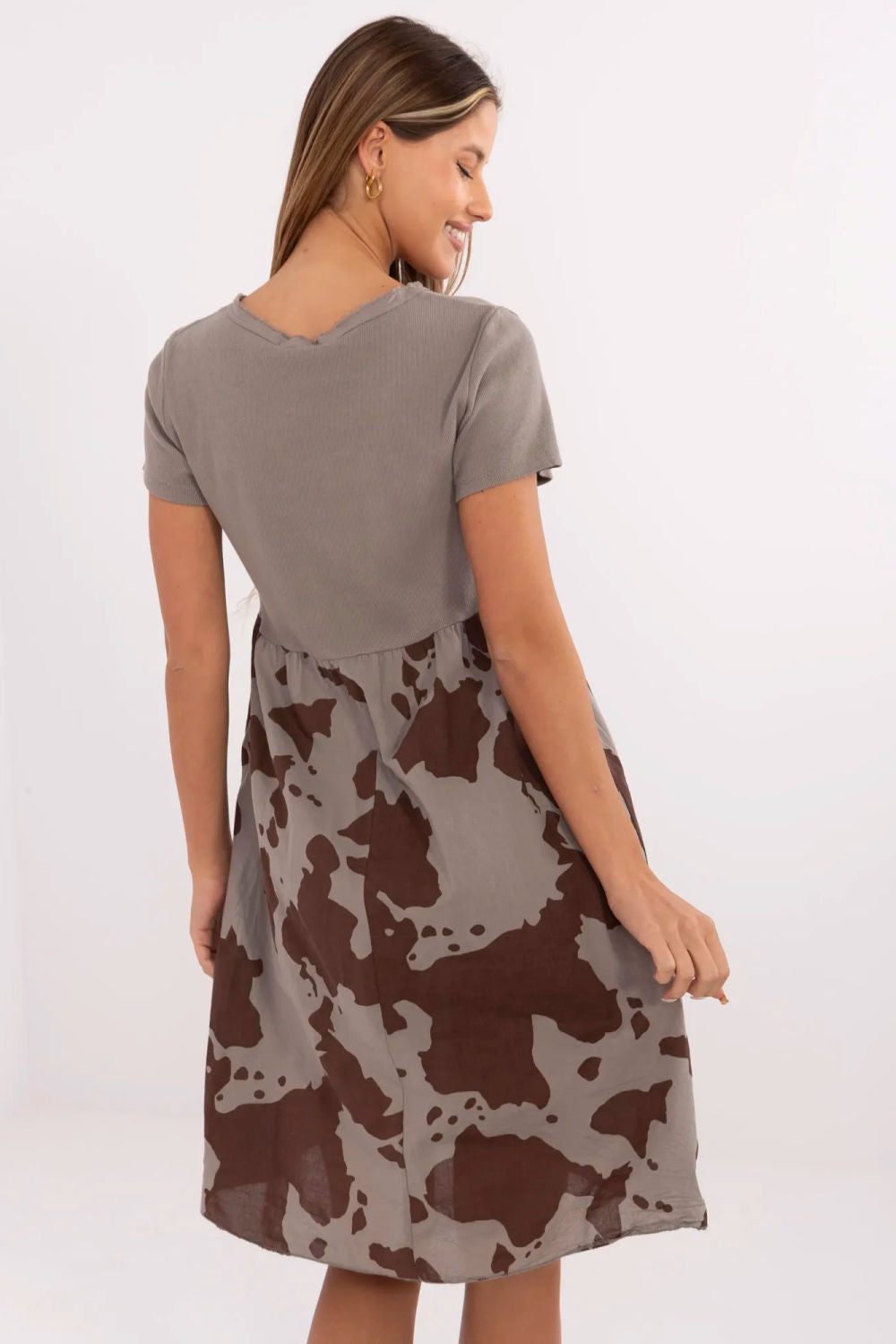 Italy Moda Dark Beige Flared V-Neck Dress - view 3