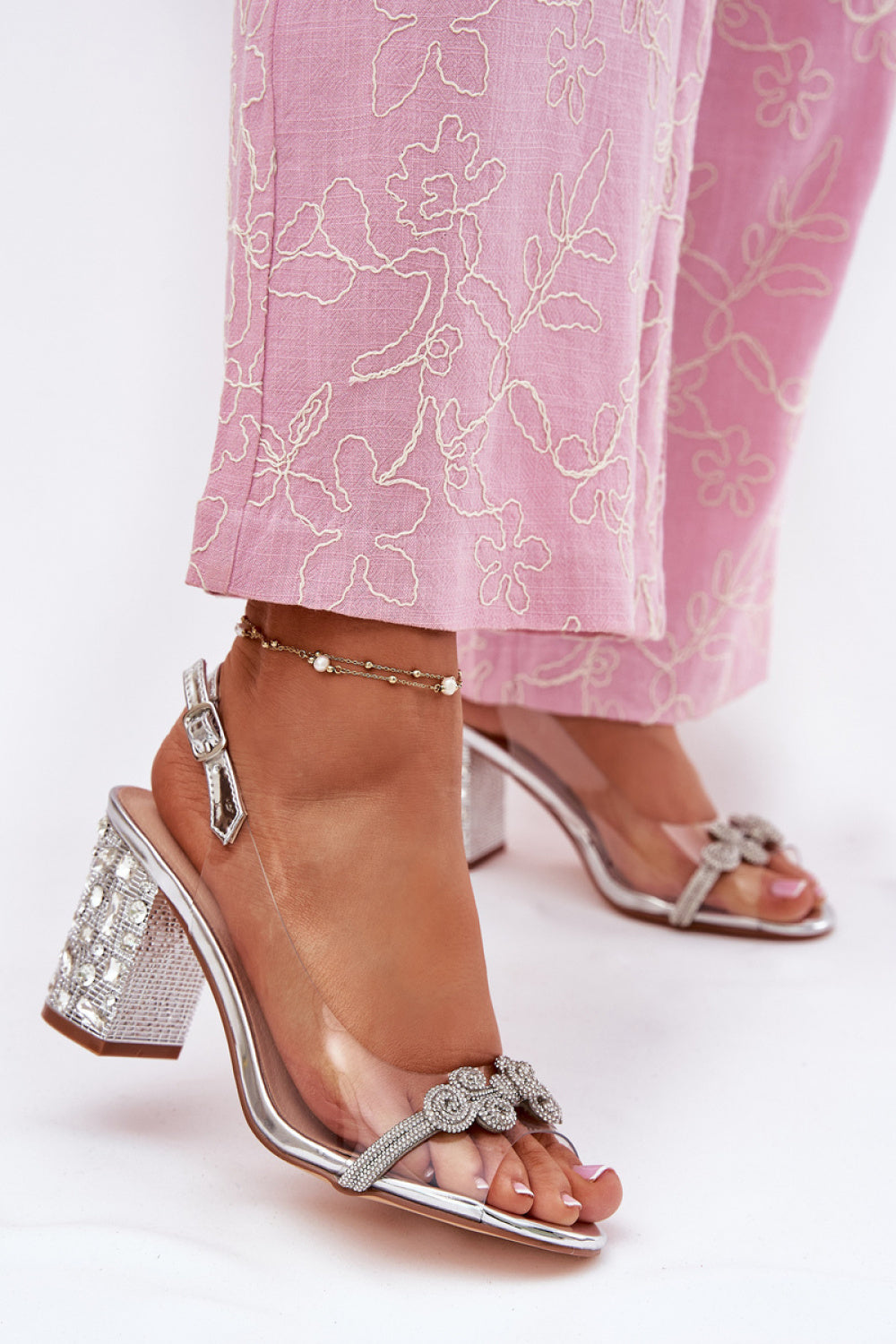 Step In Style Silver Heeled Sandals with Buckle