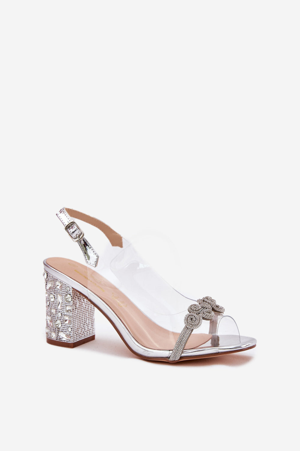 Step In Style Silver Heeled Sandals with Buckle - view 2