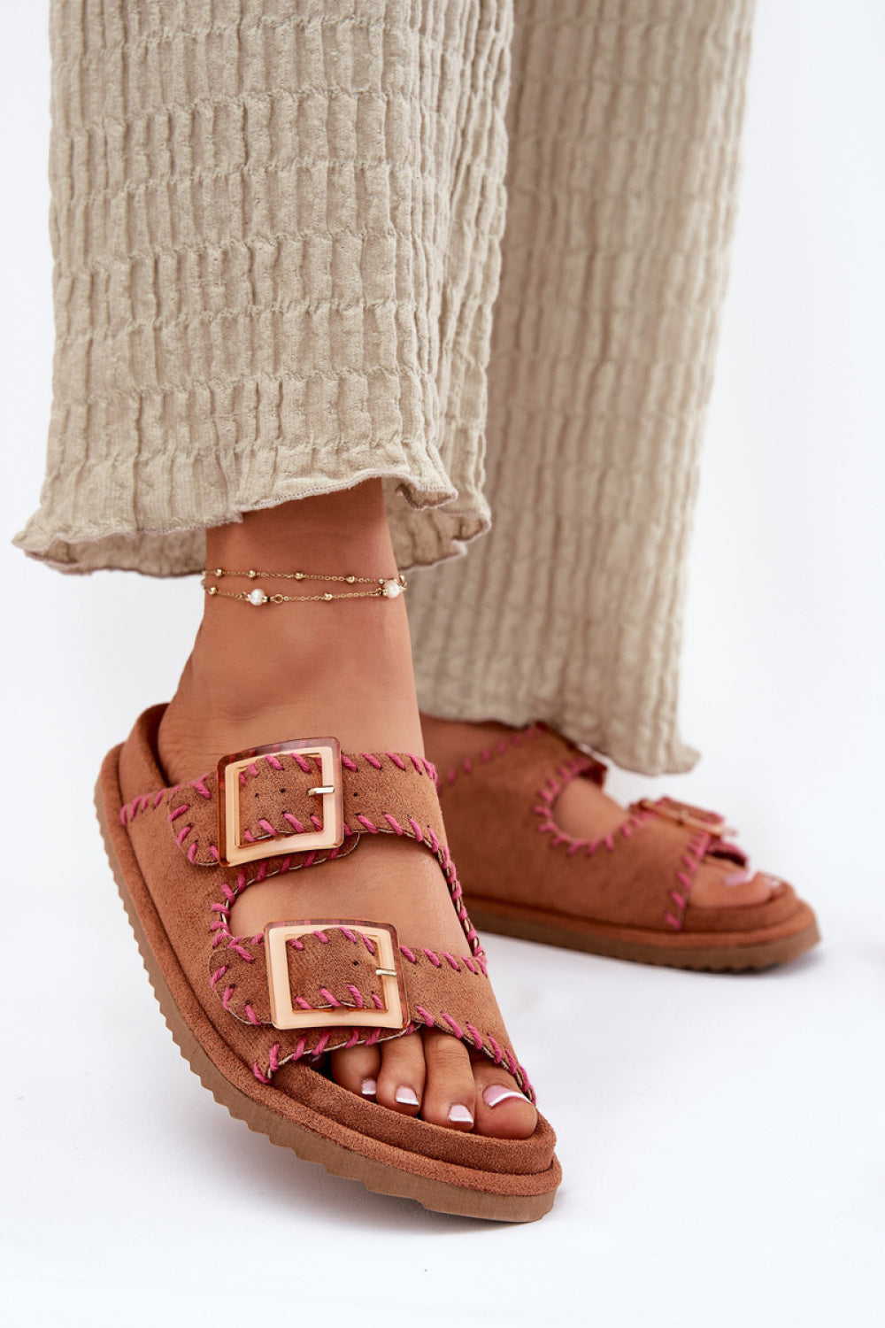 Step In Style Visley Camel Faux Suede Flip Flops