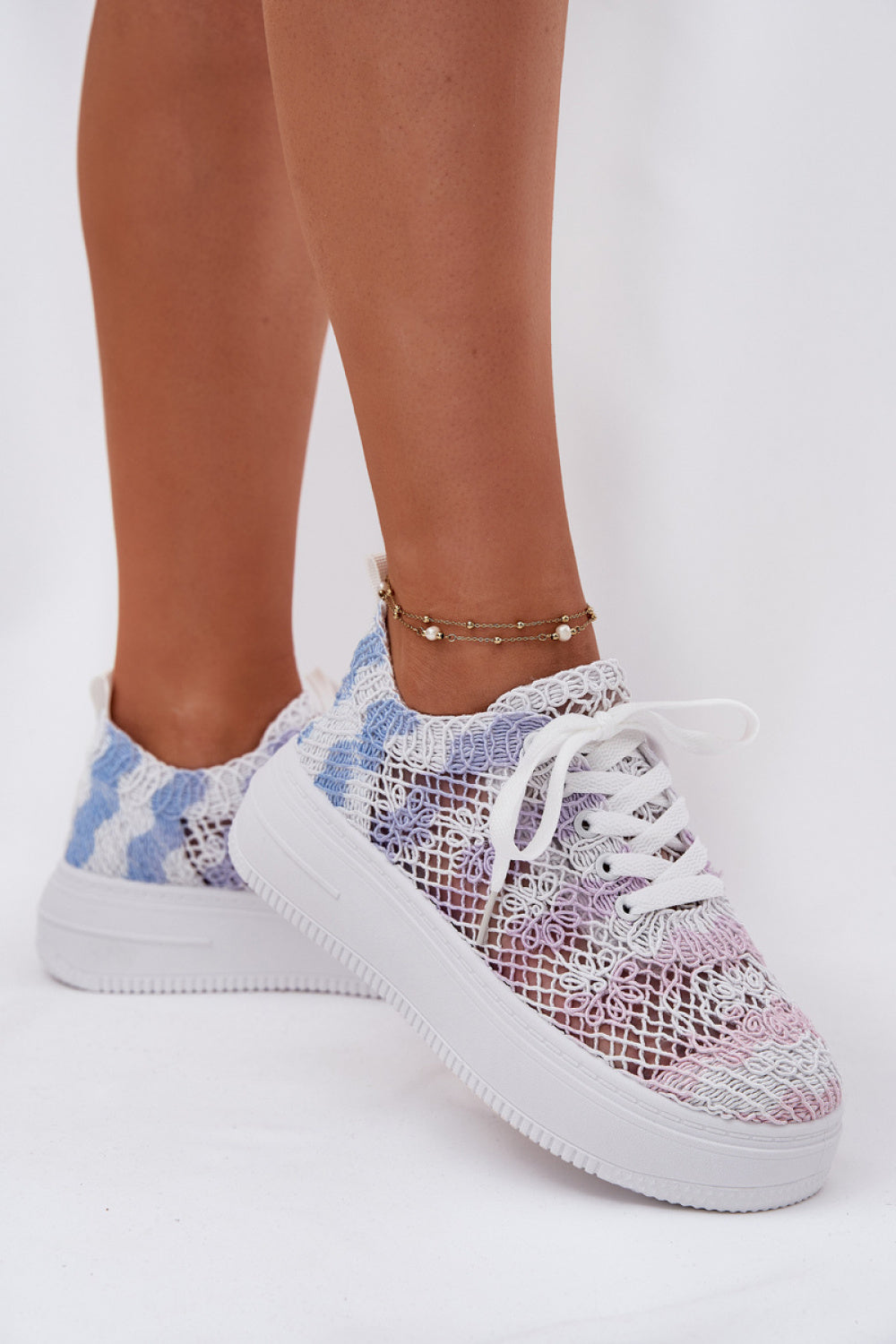 Step In Style Multicolour Mesh Lace Up Platform Trainers - view 3