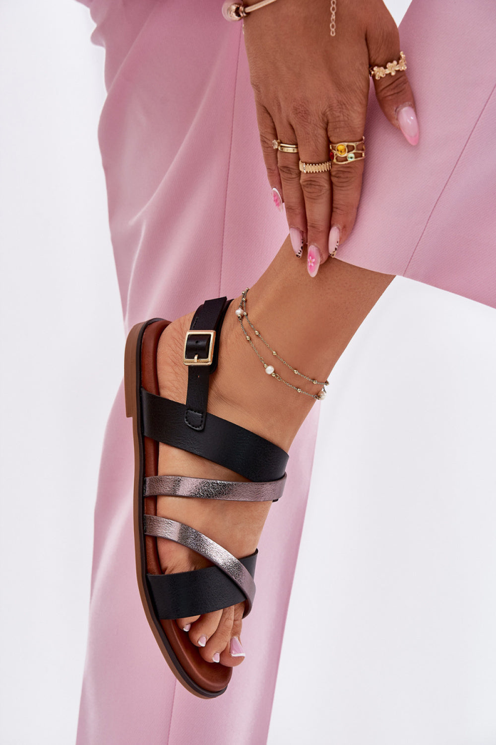 Step In Style Sergio Leone Black Faux Leather Flat Sandals - view 3
