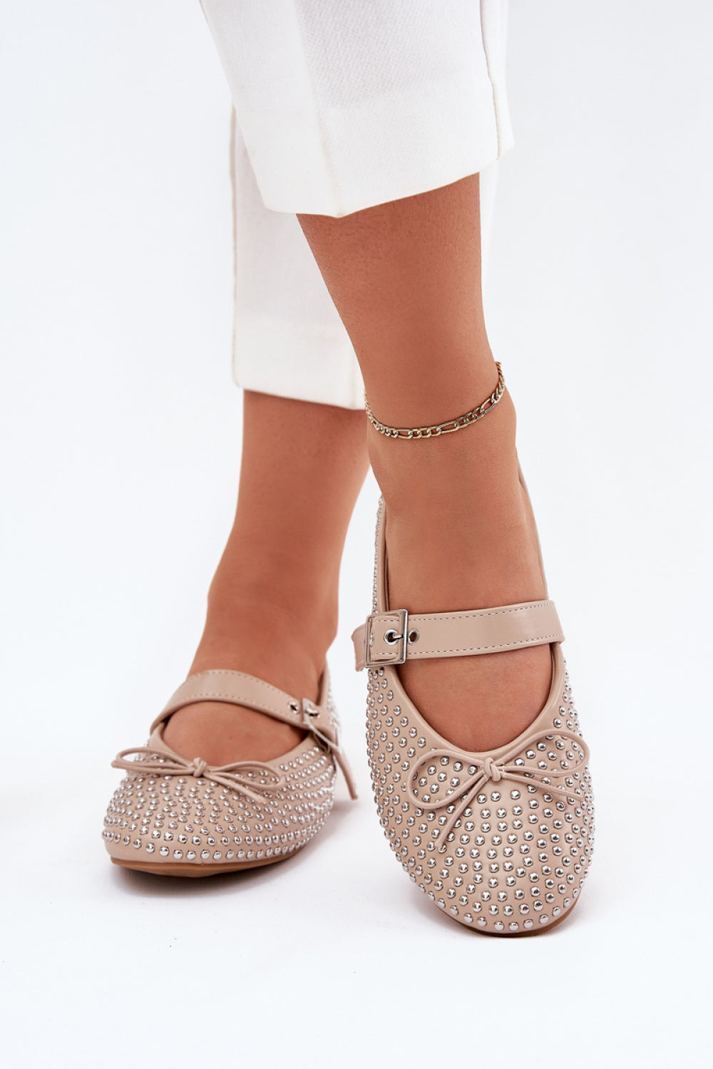 Step In Style Zdivisa Beige Faux Leather Ballet Flats