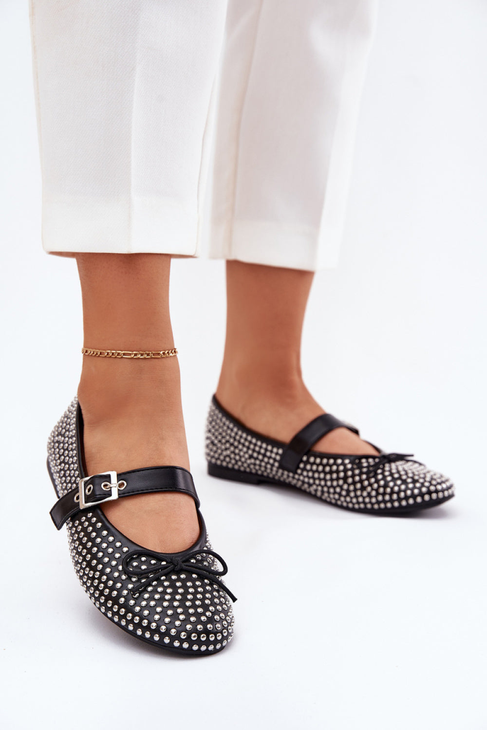 Step In Style Zdivisa Black Faux Leather Ballet Flats
