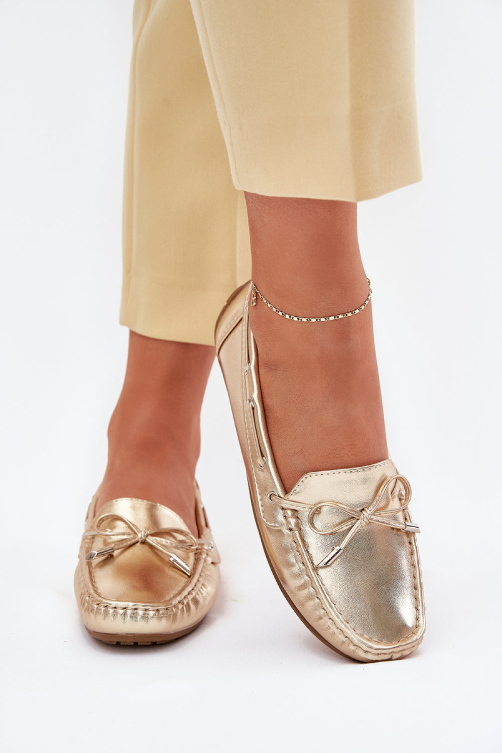 Step In Style Si Passione Gold Faux Leather Lace Up Moccasins