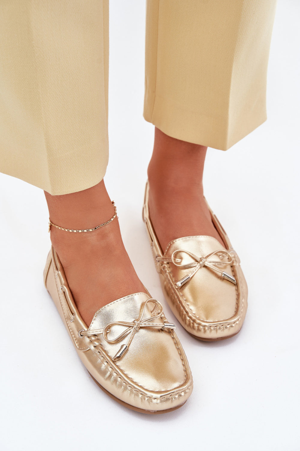 Step In Style Si Passione Gold Faux Leather Lace Up Moccasins - view 3