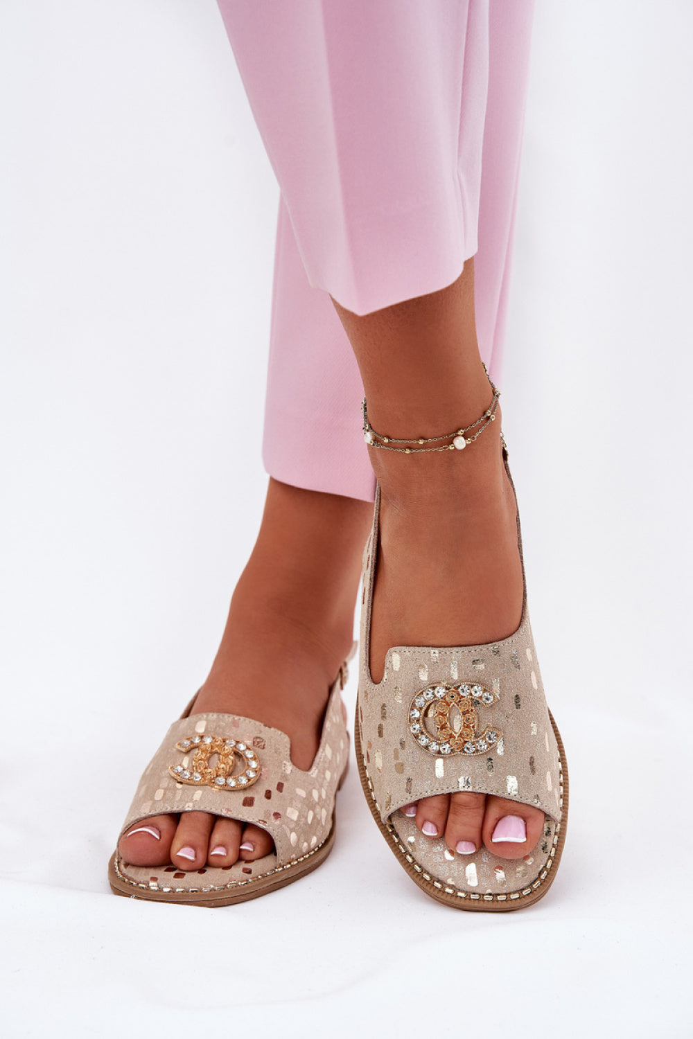 Step In Style Gold Suede Flat Sandals