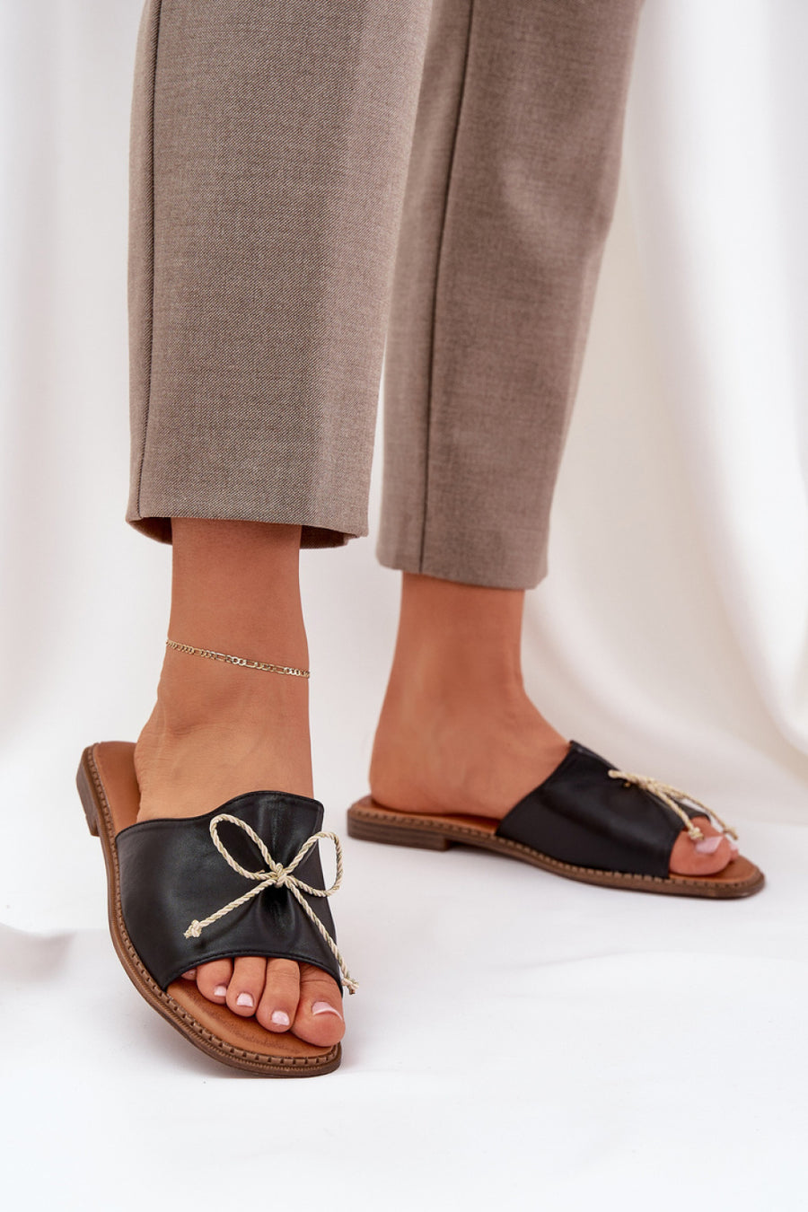 Step In Style Deonelis Black Faux Leather Flat Flip Flops
