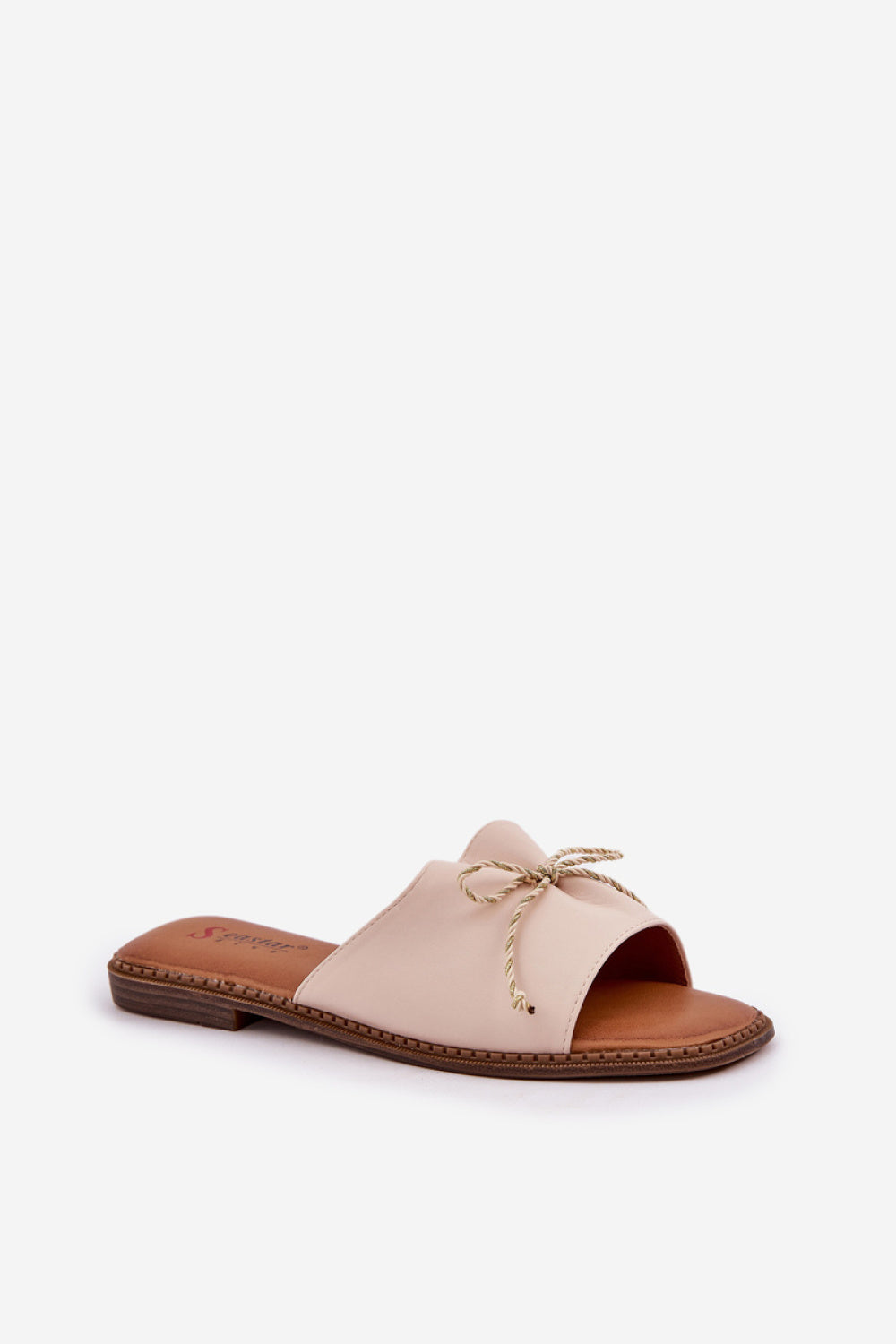 Step In Style Deonelis Beige Faux Leather Flat Flip Flops with Bows - view 2
