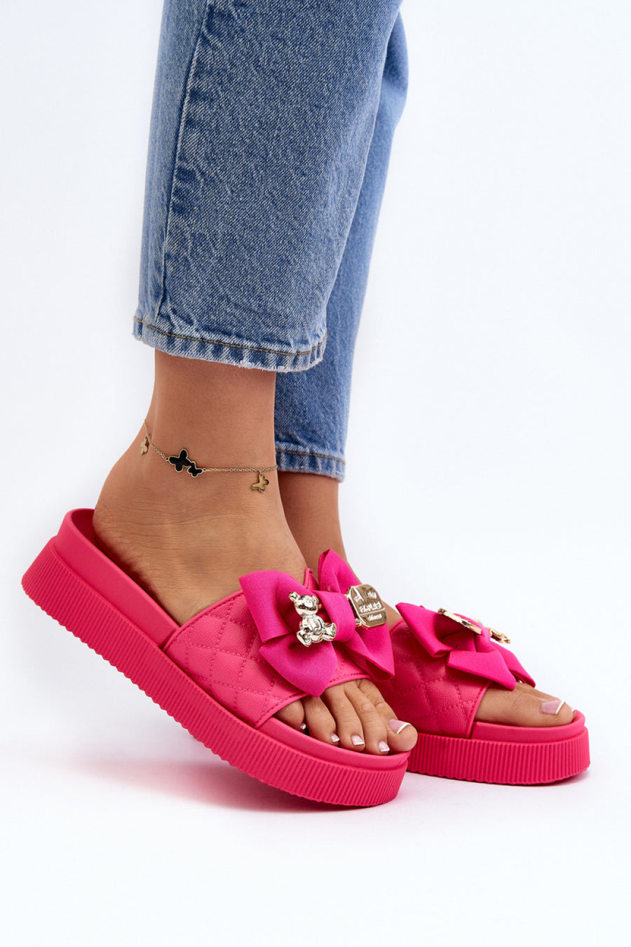 Step In Style Katterina Fuchsia Faux Leather Platform Flip Flops