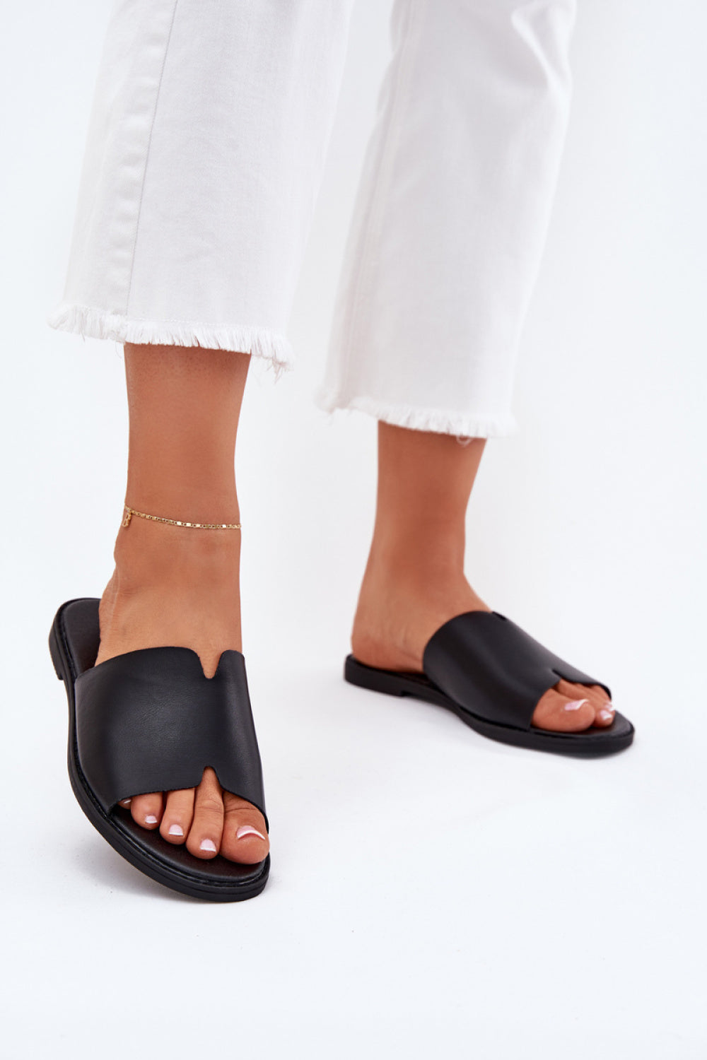 Step In Style Kalimira Black Faux Leather Flip Flops