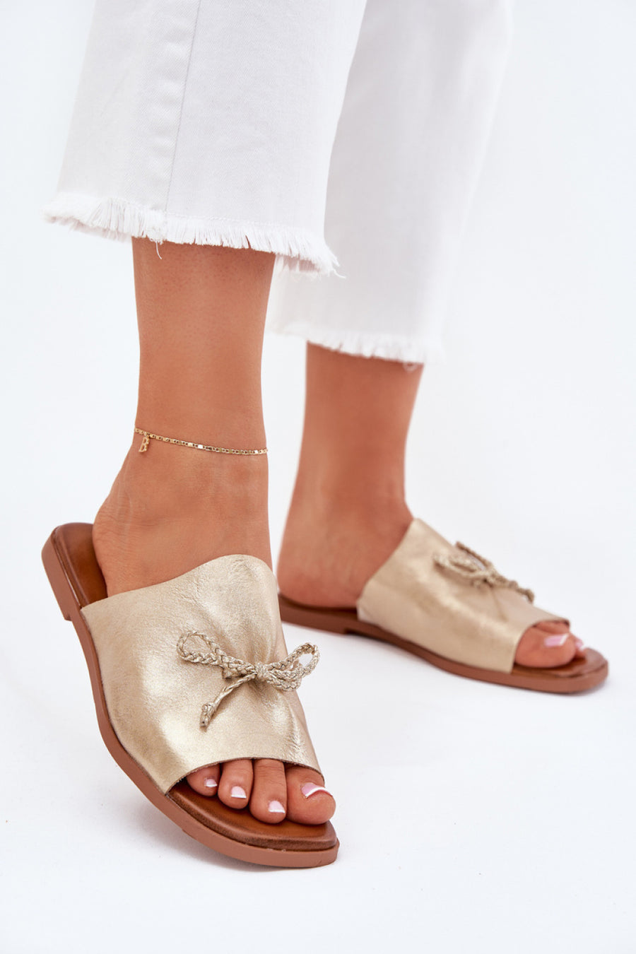 Step In Style Norela Gold Faux Leather Flat Flip Flops
