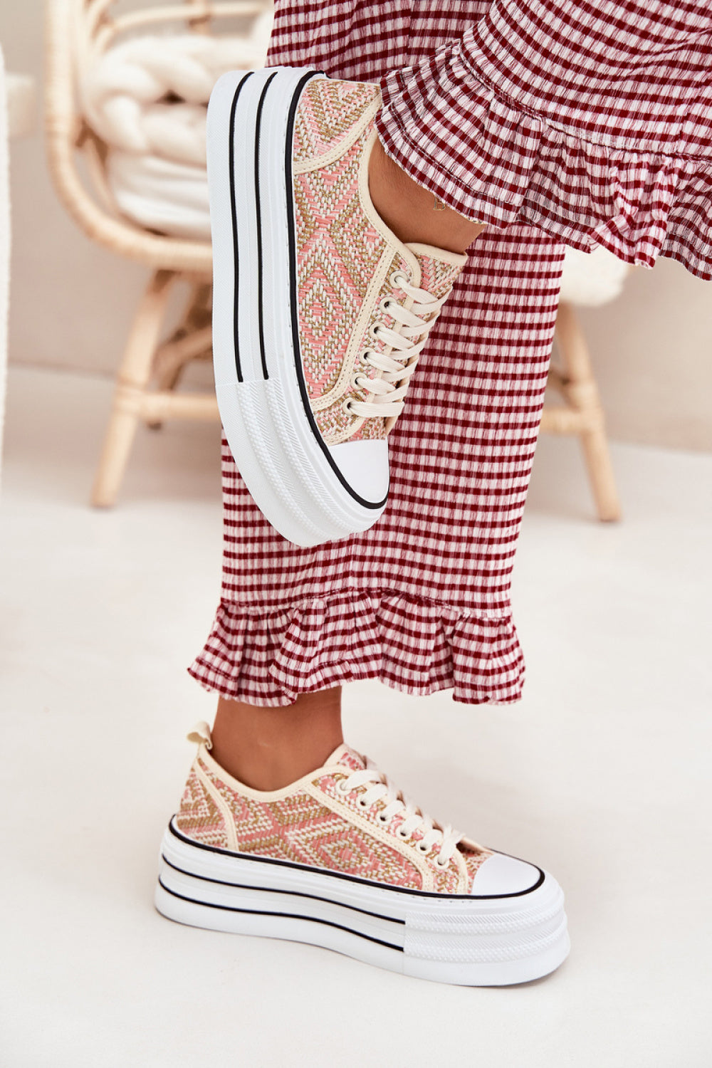 Step In Style Melina Pink Platform Lace Up Trainers