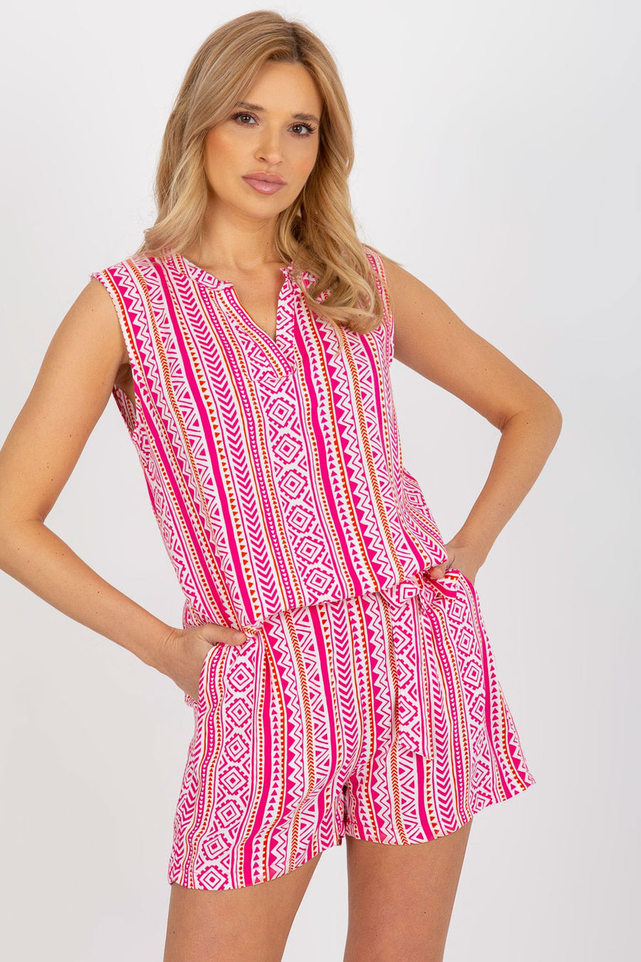 Fresh Made Pink V-Neck Sleeveless Blouse