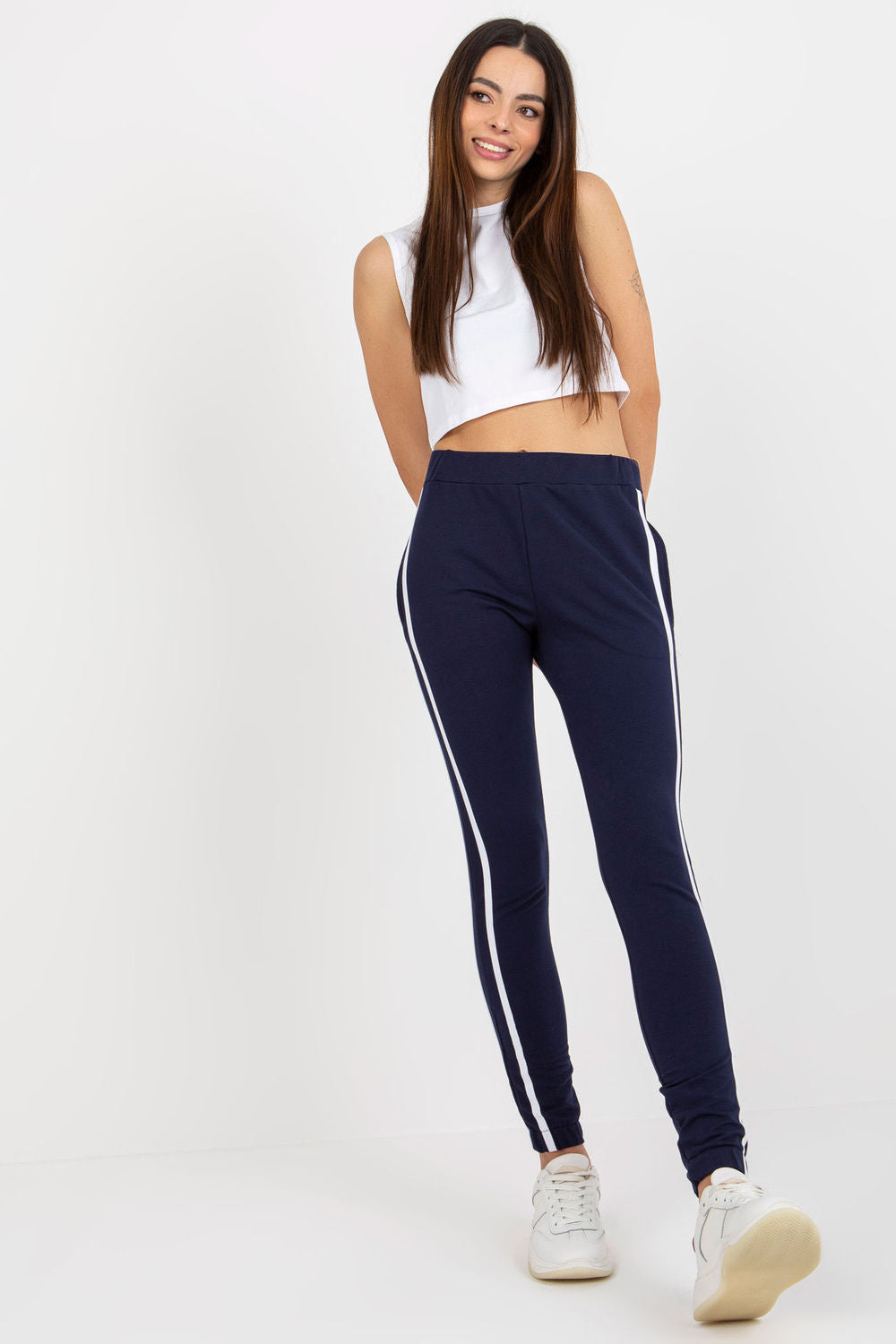Rue Paris Navy Striped High Waisted Joggers