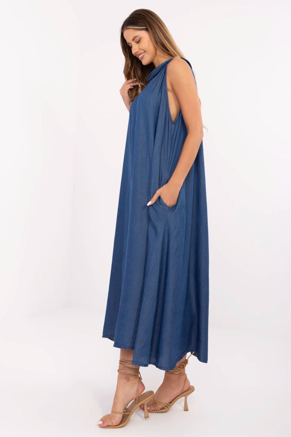 Italy Moda Dark Blue Maxi Denim Dress - view 2