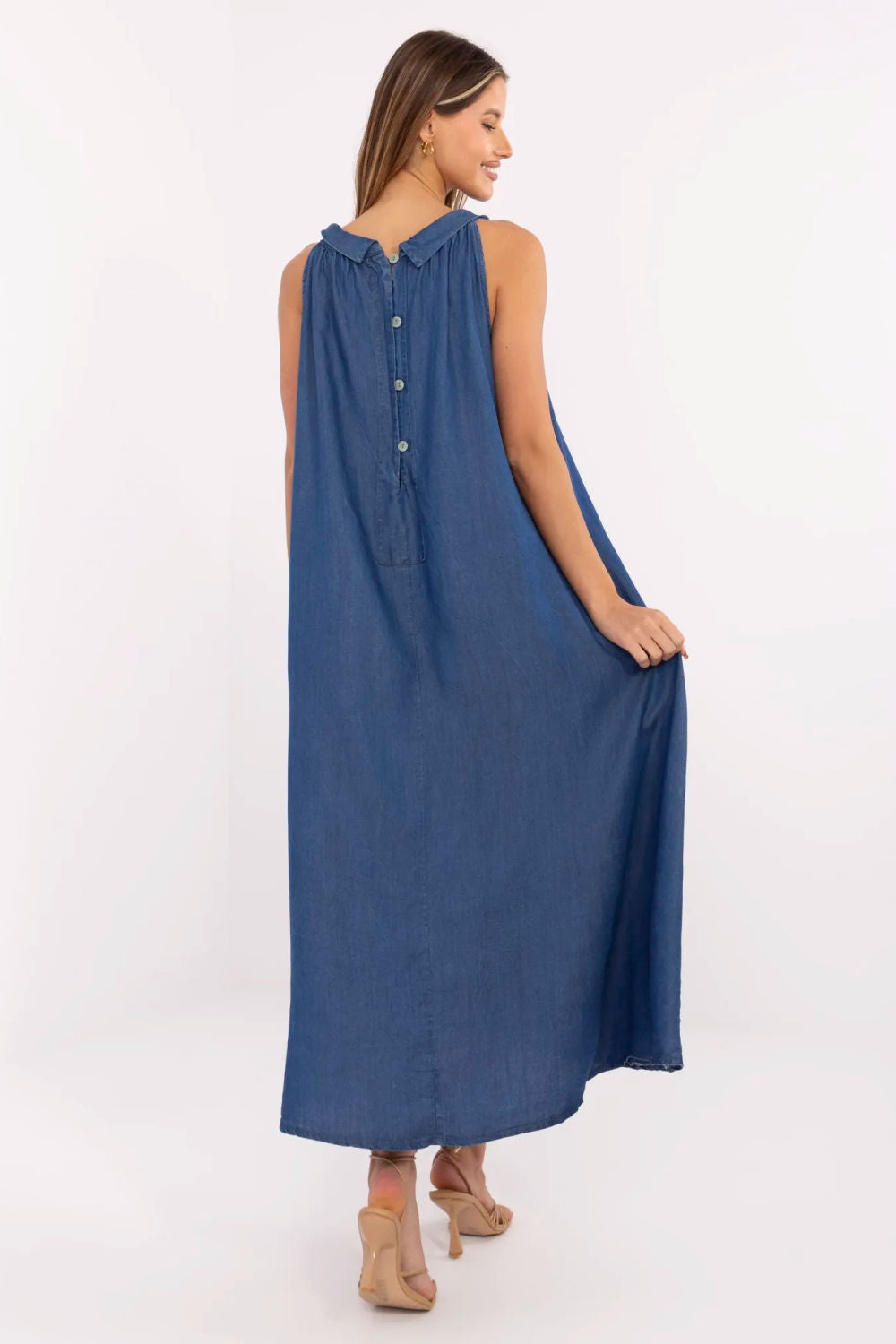 Italy Moda Dark Blue Maxi Denim Dress - view 3
