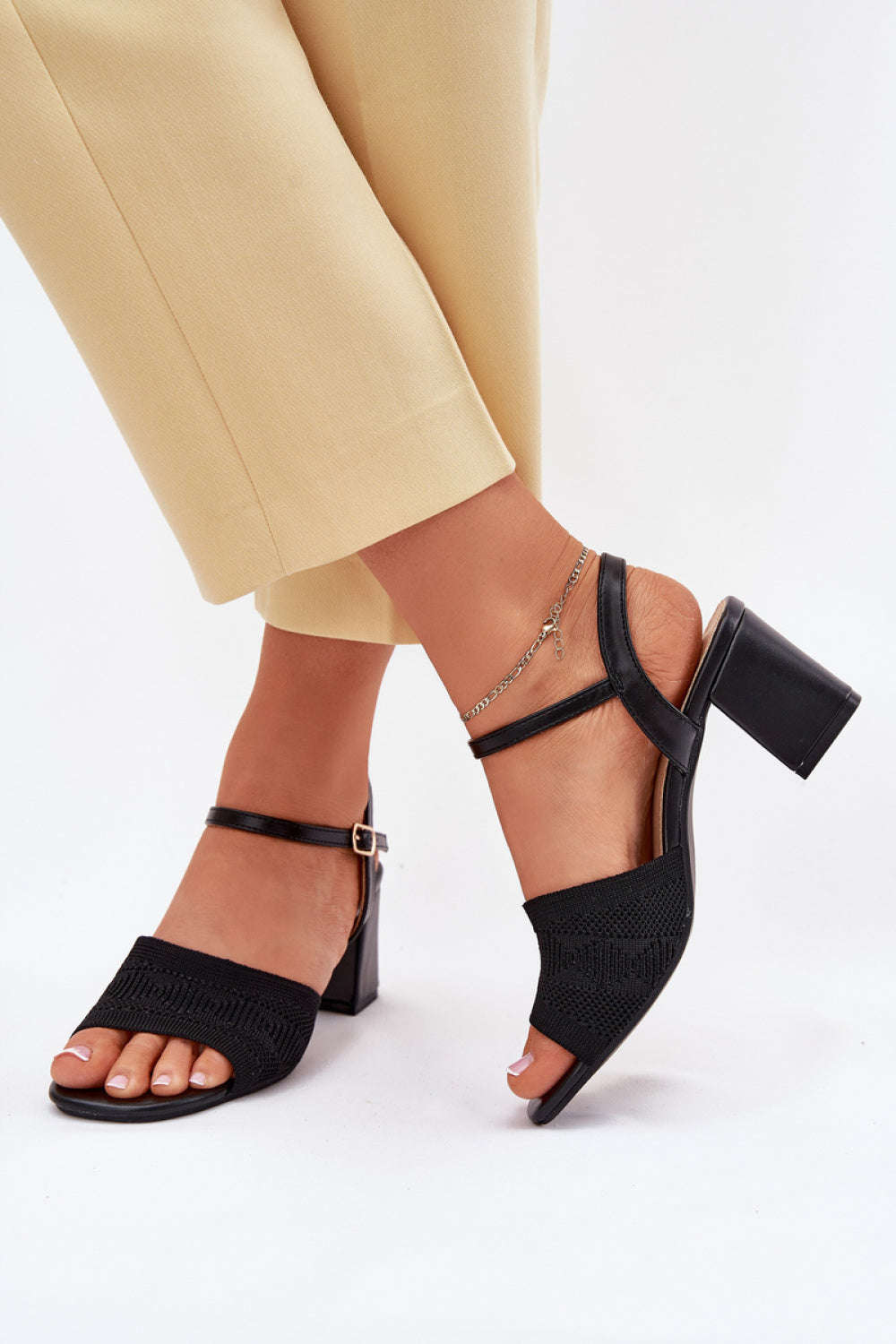 Step In Style Sarena Black Faux Leather Block Heel Heeled Sandals - view 3