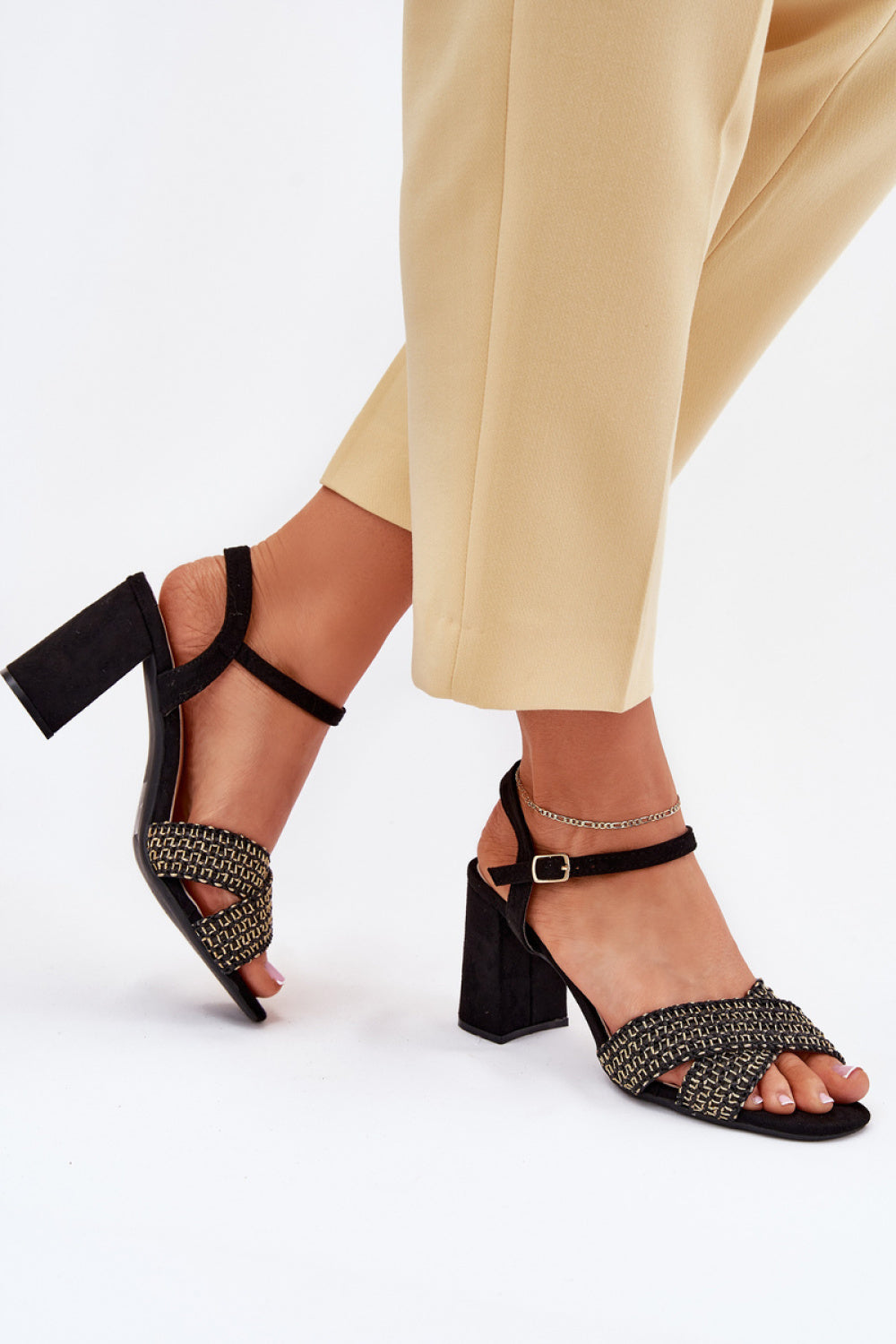 Step In Style Almera Black Faux Suede Block Heel Heeled Sandals - view 3