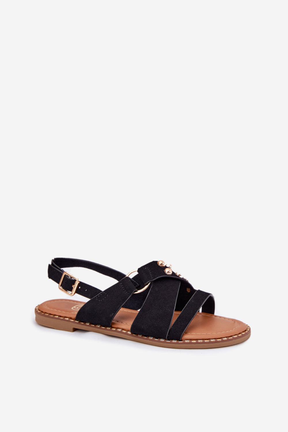 Step In Style Zanira Black Faux Suede Flat Sandals with Buckle - view 2