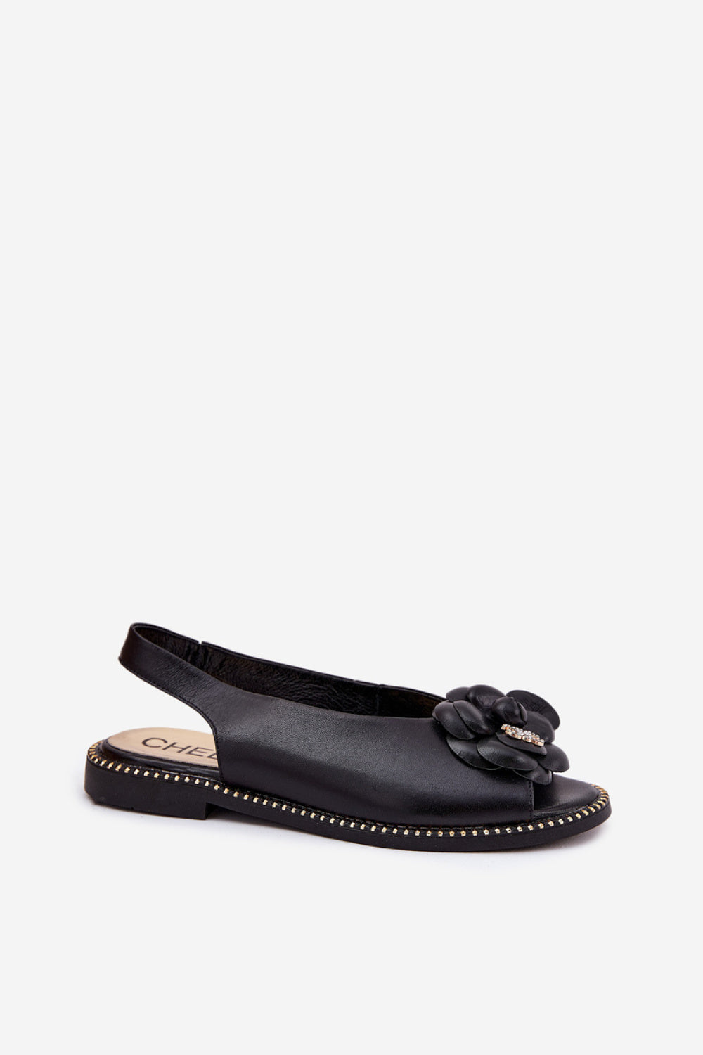 Step In Style CheBello Black Leather Flat Sandals - view 2