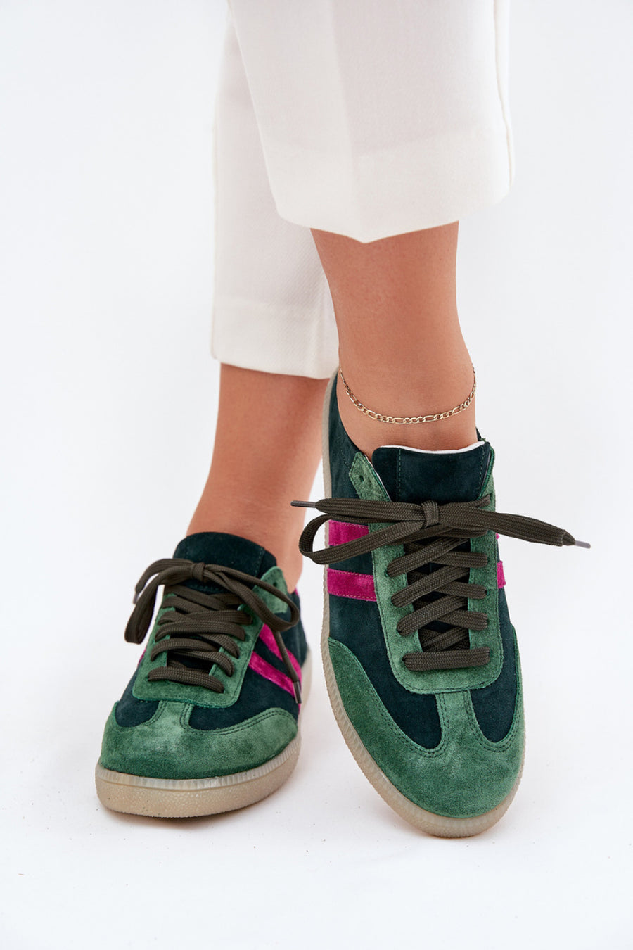 Step In Style Dark Green Suede Lace Up Trainers