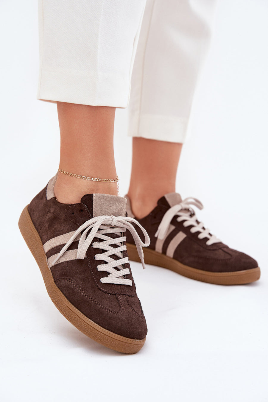 Step In Style Chocolate Suede Lace Up Trainers
