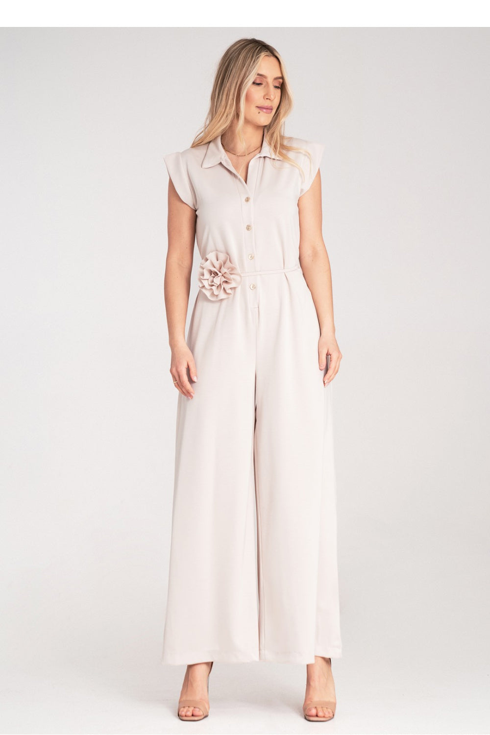 Figl Beige Collared Jumpsuit