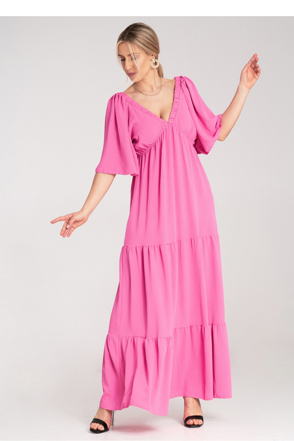 Figl Fuchsia Maxi V-Neck Dress