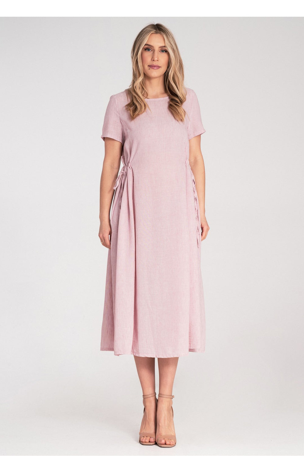 Figl Pink Midi Flared Short Sleeve Dress