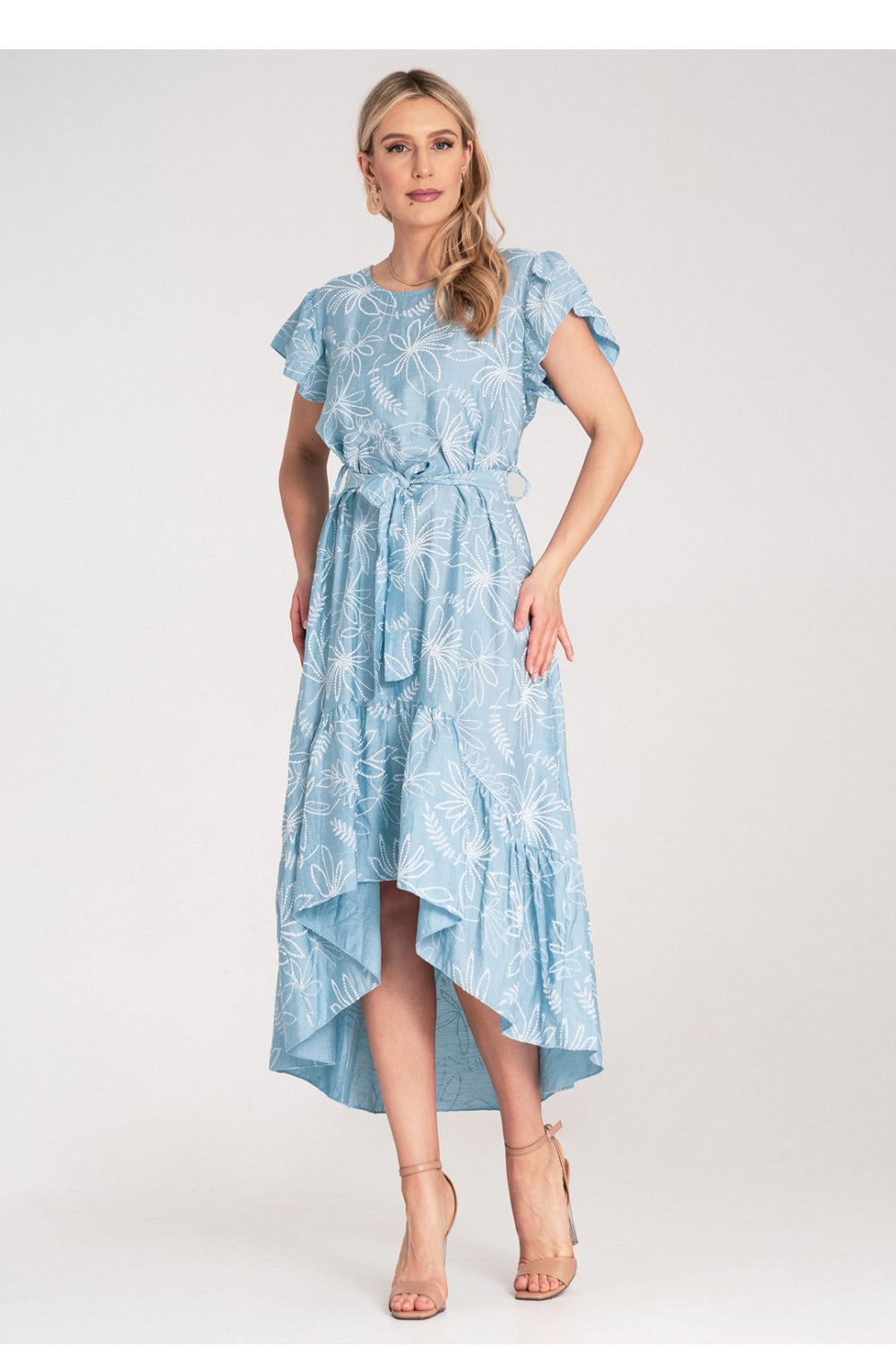 Figl Blue Round Neck Midi Floral Dress