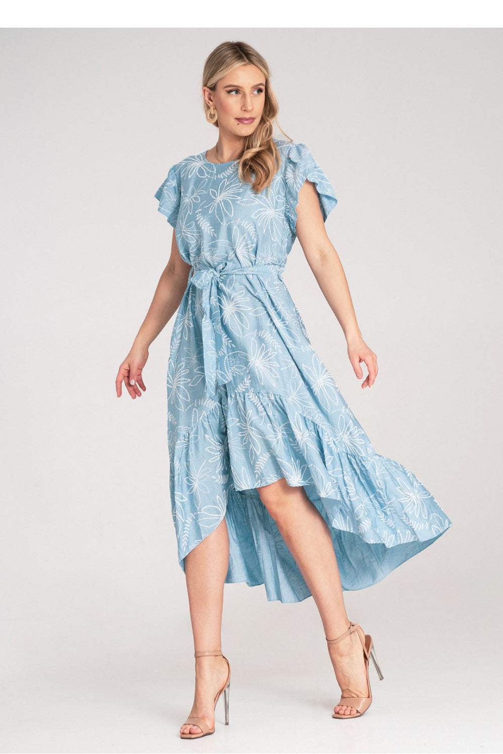 Figl Blue Round Neck Midi Floral Dress - view 2
