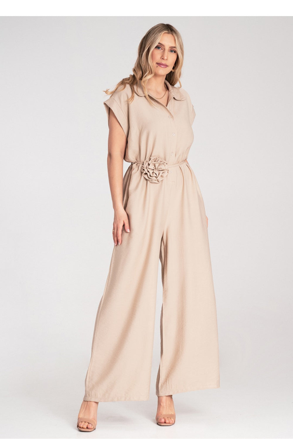 Figl Beige Floral Short Sleeve Jumpsuit - view 2