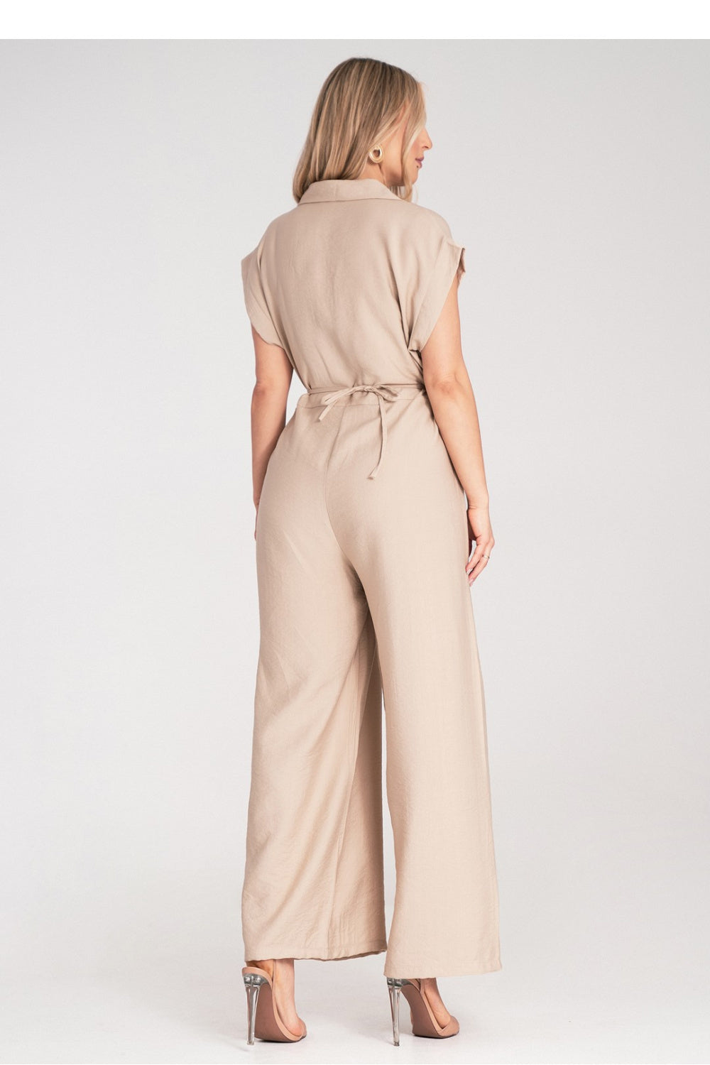 Figl Beige Floral Short Sleeve Jumpsuit - view 3