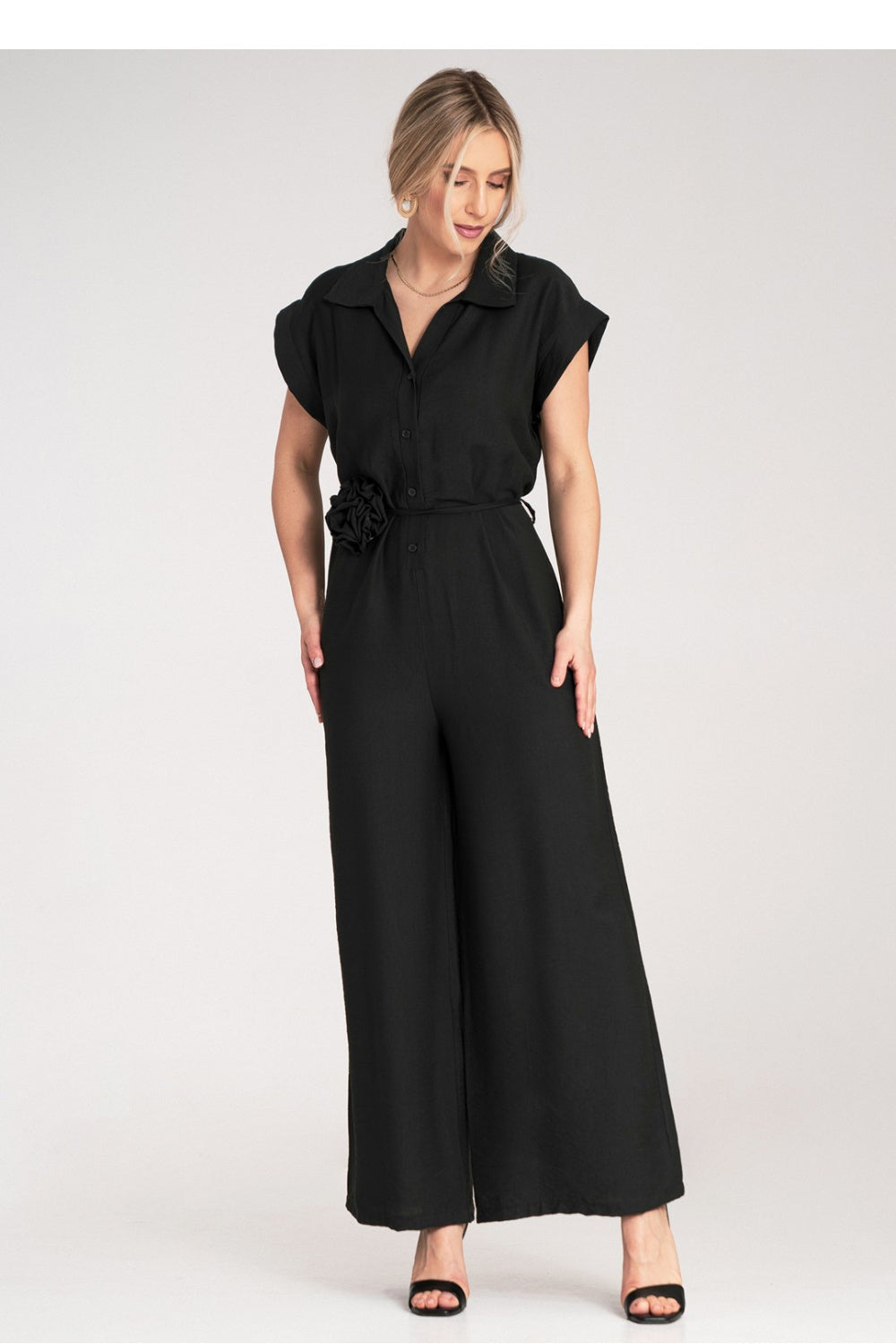 Figl Black Floral Short Sleeve Jumpsuit - view 2