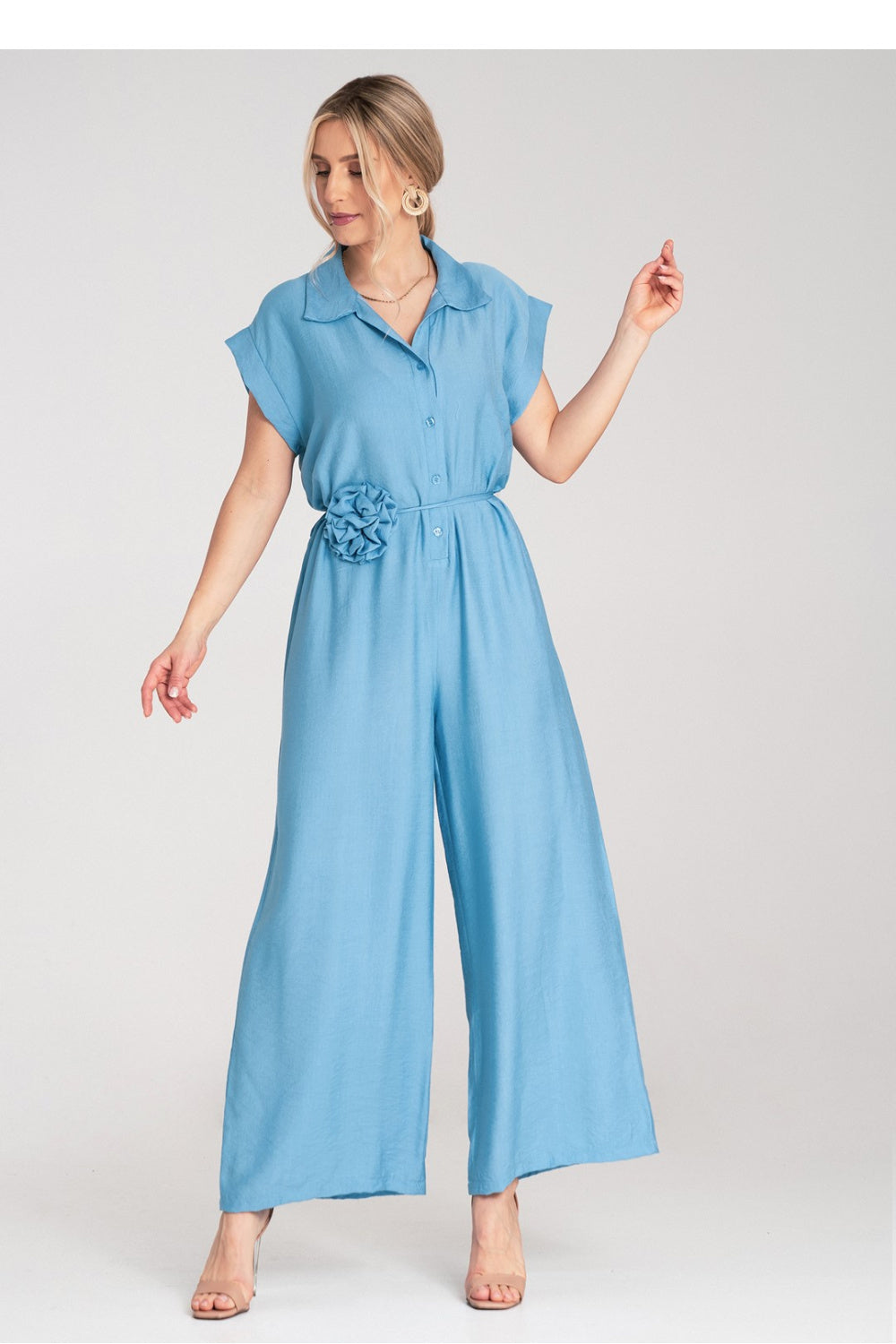 Figl Blue Floral Short Sleeve Jumpsuit - view 2