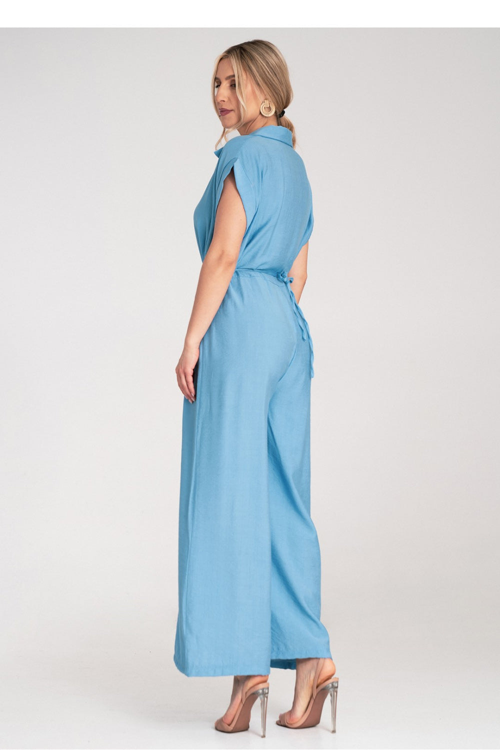 Figl Blue Floral Short Sleeve Jumpsuit - view 3