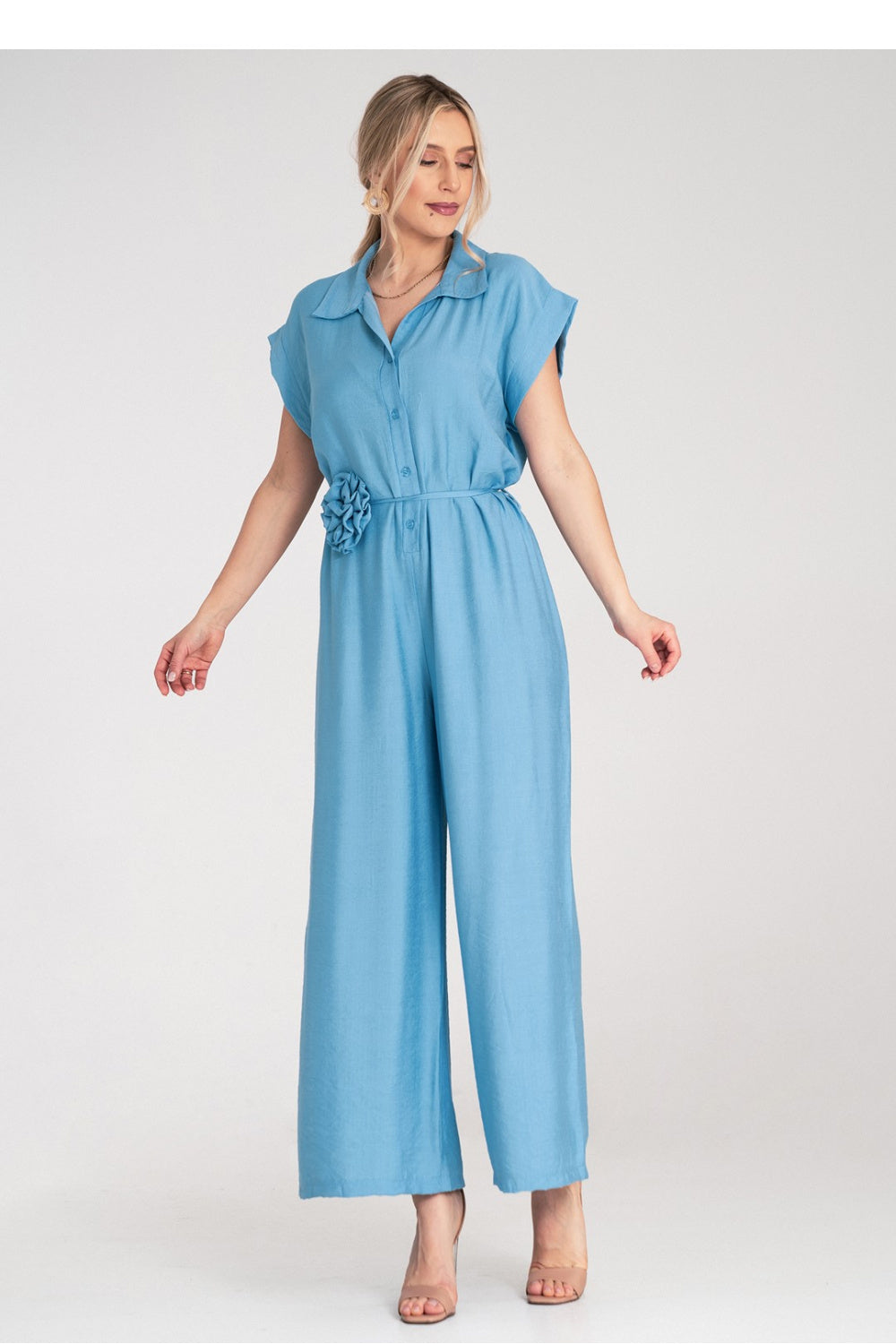 Figl Blue Floral Short Sleeve Jumpsuit - view 4