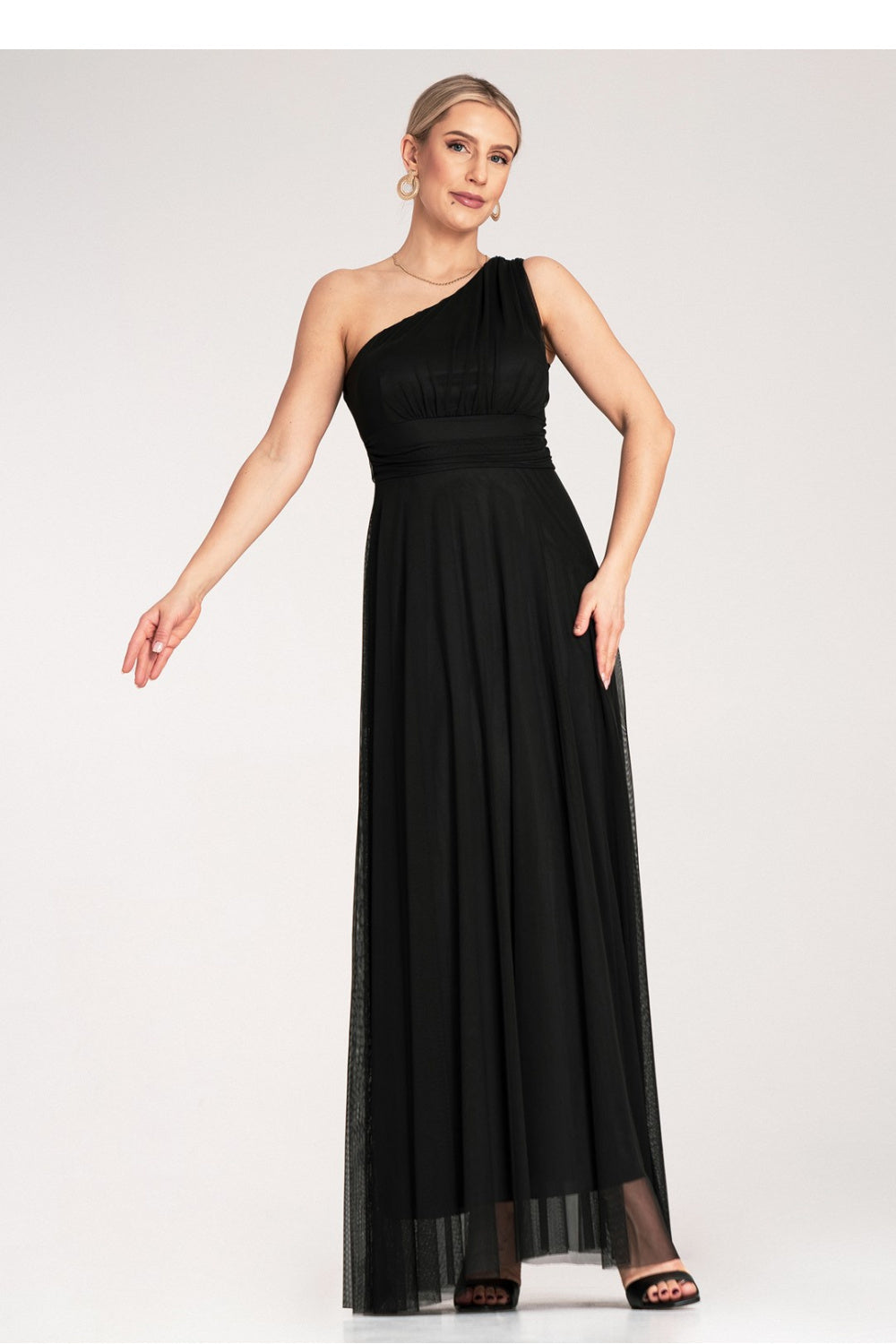 Figl Black Asymmetric Maxi Evening Dress