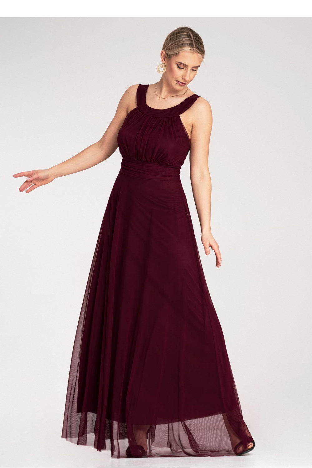 Figl Burgundy Draped Maxi Evening Dress - view 2
