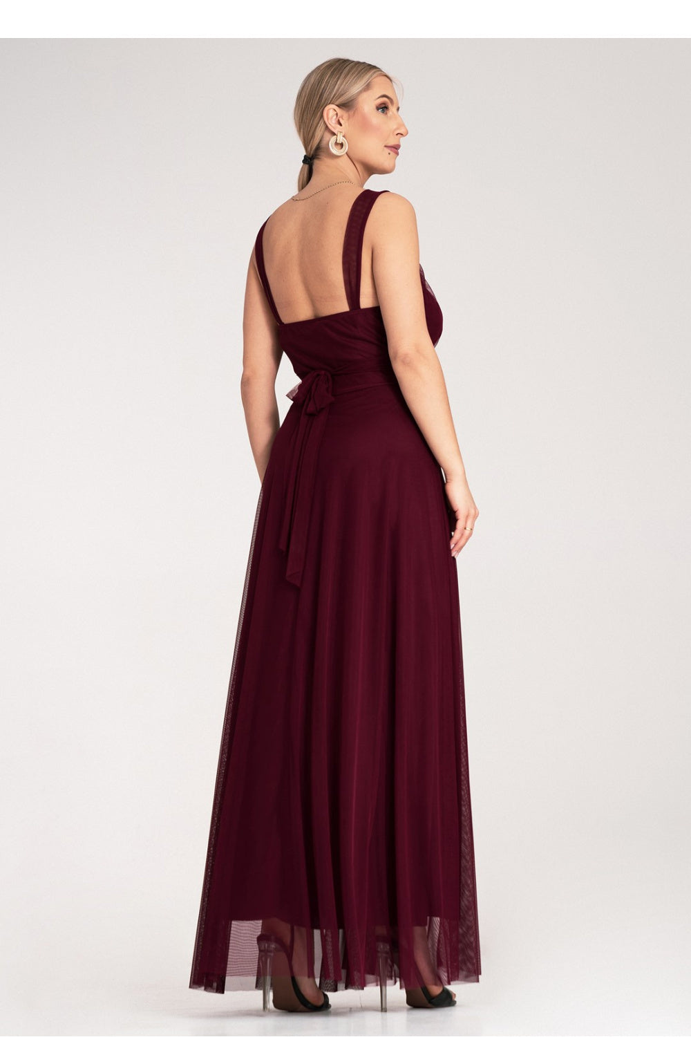 Figl Burgundy Draped Maxi Evening Dress - view 3