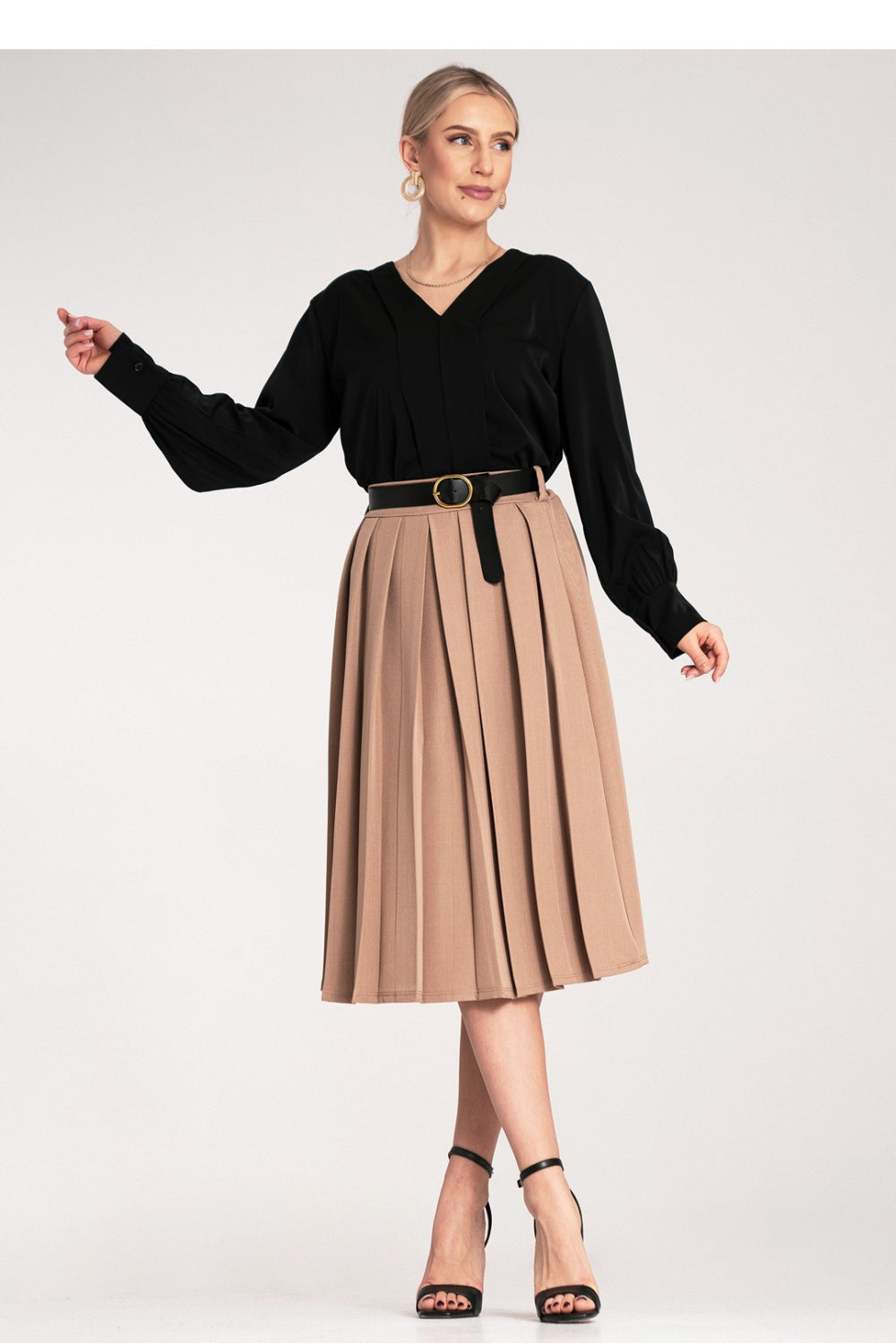 Figl Beige Pleated High Waisted Skirt