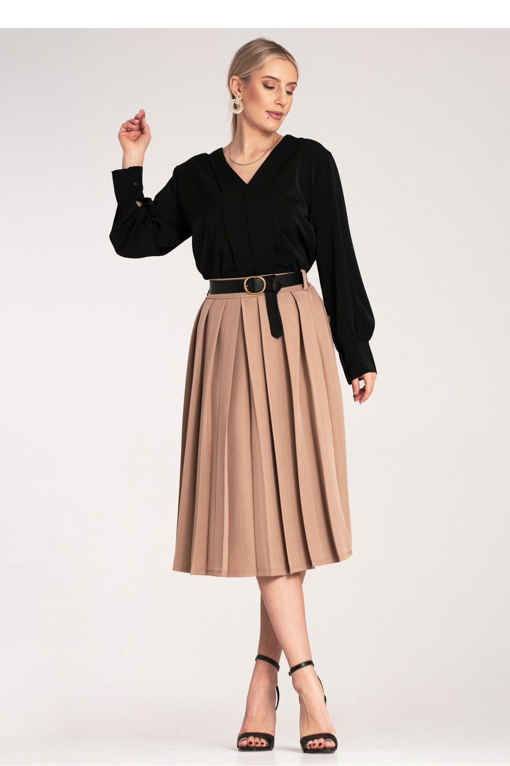 Figl Beige Pleated High Waisted Skirt - view 2