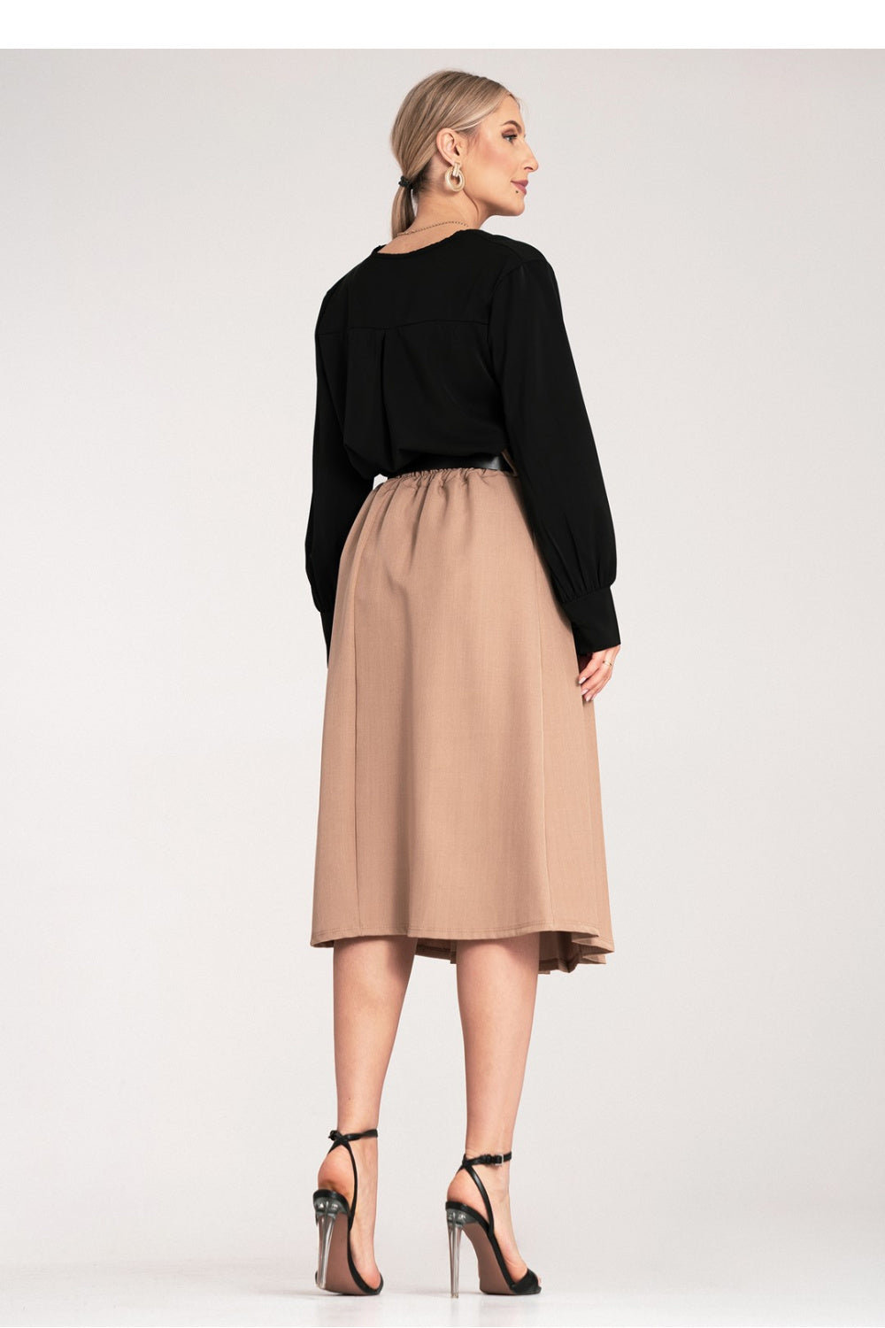 Figl Beige Pleated High Waisted Skirt - view 3